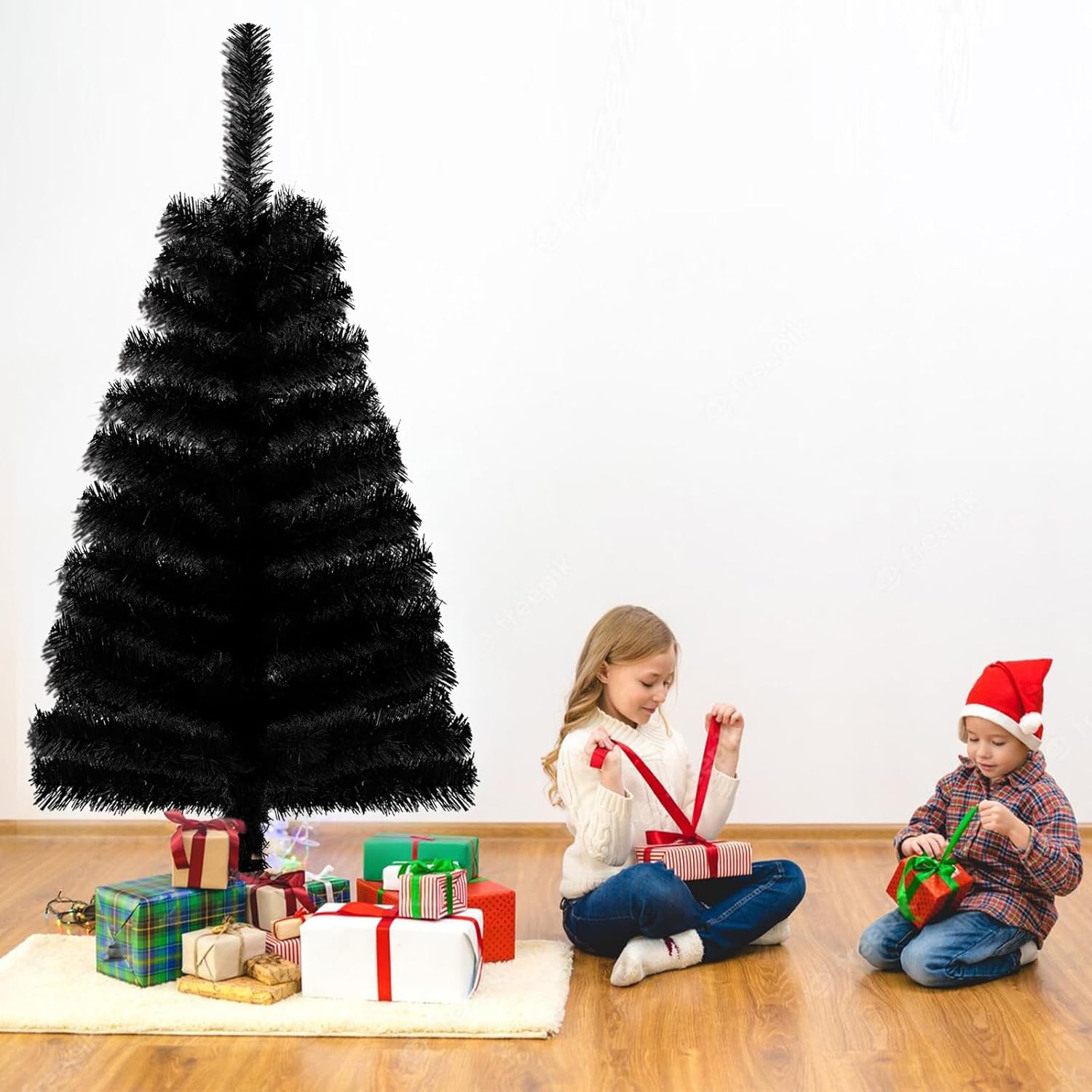Árbol de Navidad artificial negro de 3 pies, pino de Navidad de mesa con base de soporte de PVC para Navidad, Halloween, hogar, oficina, decoración
