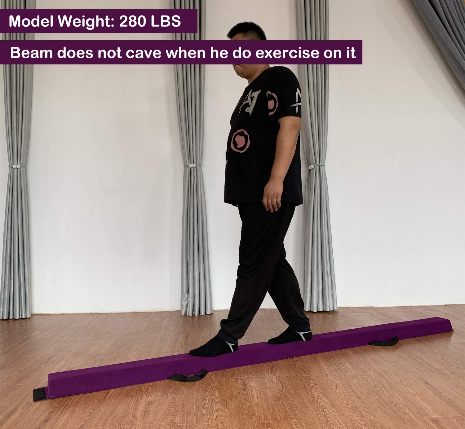 Viga de equilibrio plegable de 8 pies  9 pies para gimnasia, extra firme, cubierta de gamuza, parte inferior antideslizante con bolsa de transporte