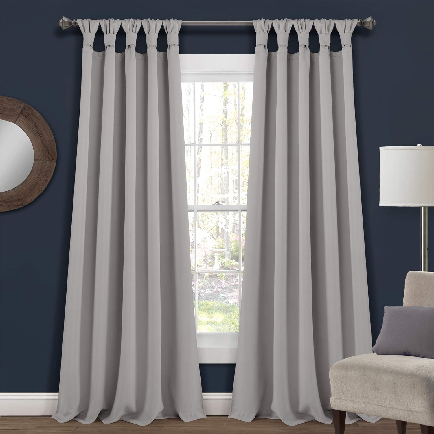 Lush Decor, Par de paneles de cortinas opacas para ventana con pestañas anudadas aisladas, color gris claro, 84 x 52 pulgadas, 84 x 52 pulgadas