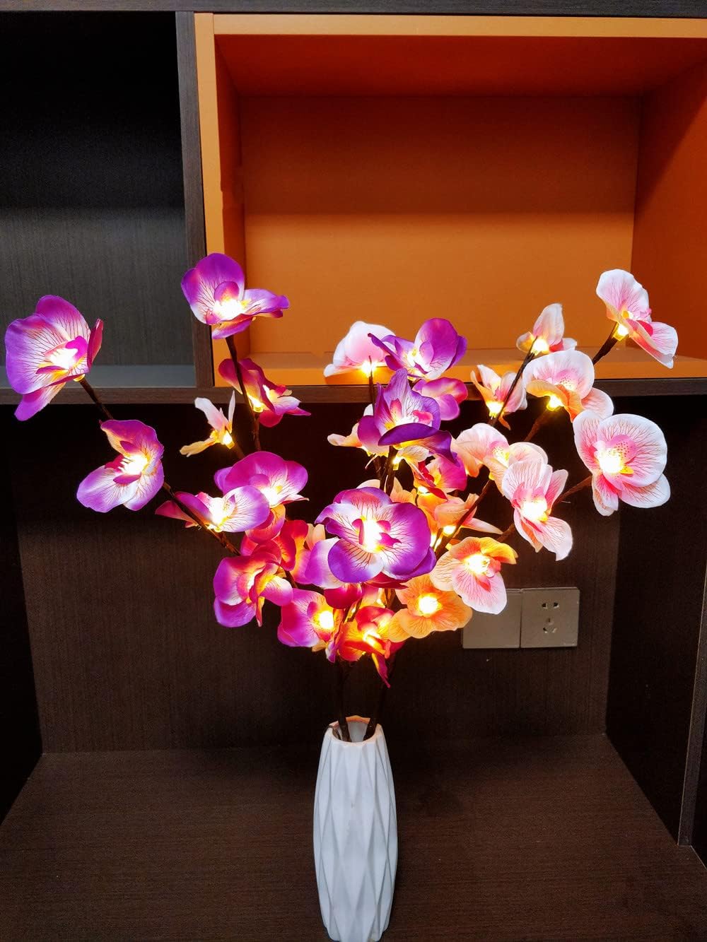 Fantasee Luces de ramita de orquídea, 20 luces LED artificiales de rama de Phalaenopsis alimentadas por pilas, luces de decoración de ramas