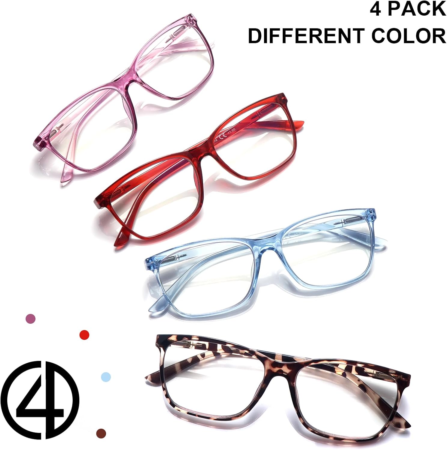 COJWIS Lentes de lectura progresivos multienfoque, bloqueo de luz azul, para mujeres y hombres, bisagra de resorte para lectores de computadora (4