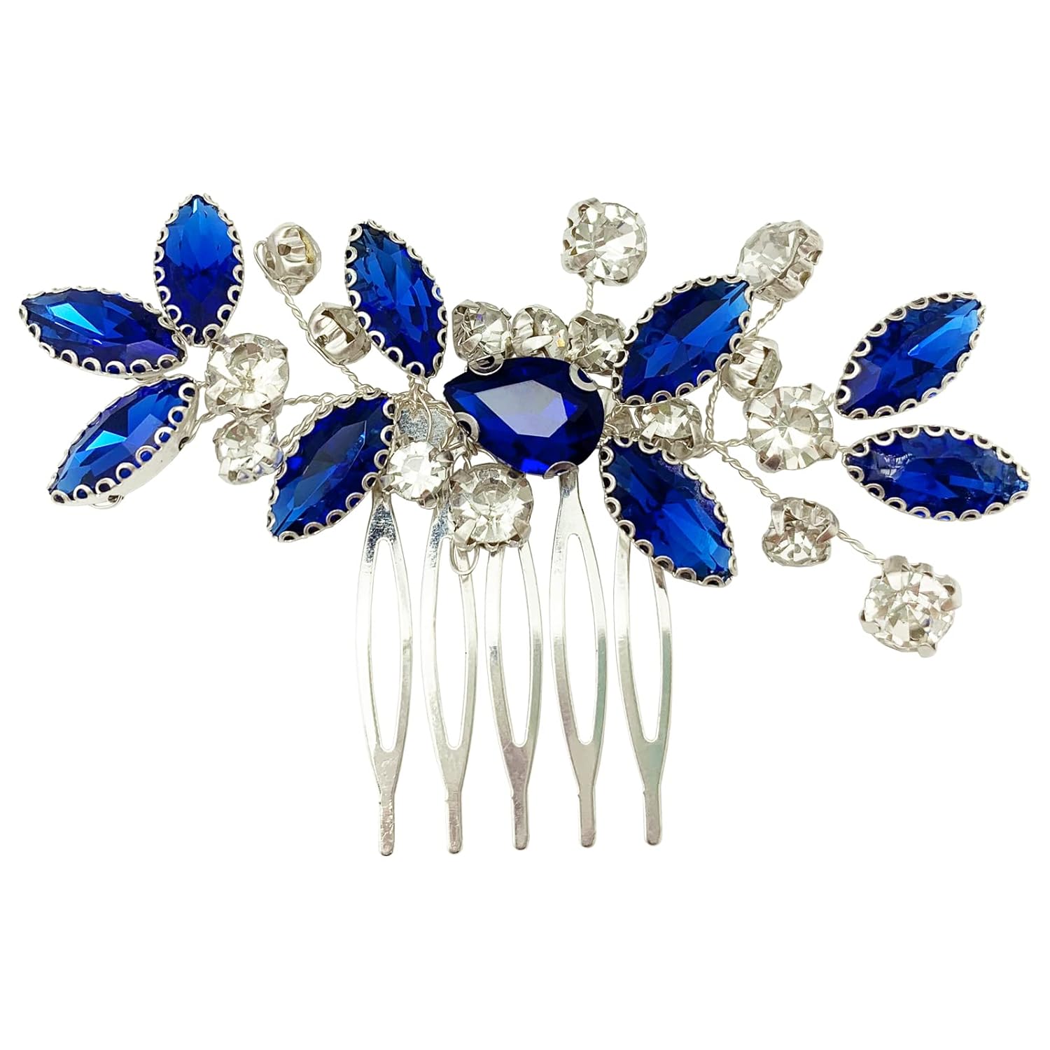 PRETTYLIFE Peine de pelo de novia de cristal plateado para novia, accesorios para el cabello de novia, fiesta de graduación, pieza de pelo para