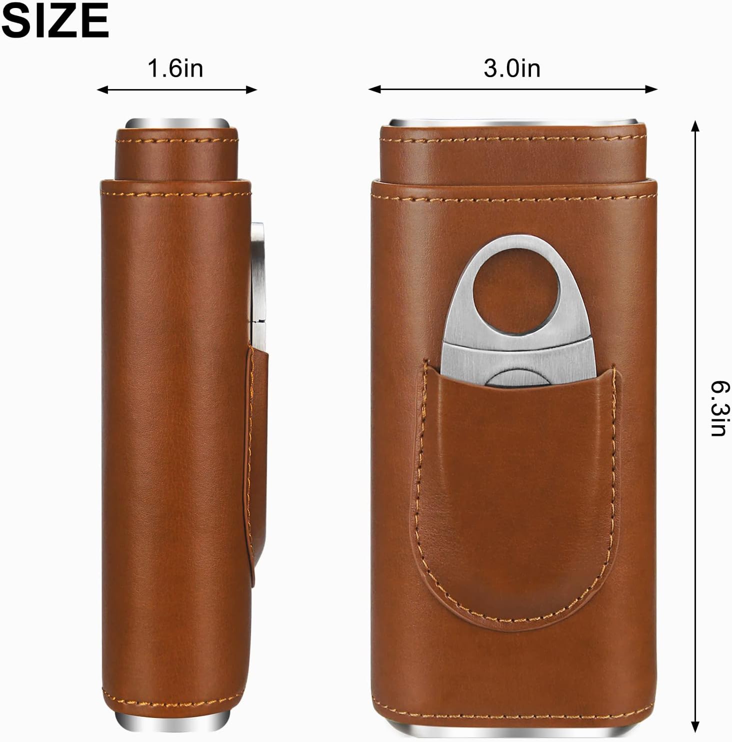cgaplus Caso de cigarros de cuero de 3 dedos con cortador de madera de cedro forrado humidor de cigarros portátil de viaje (marrón)