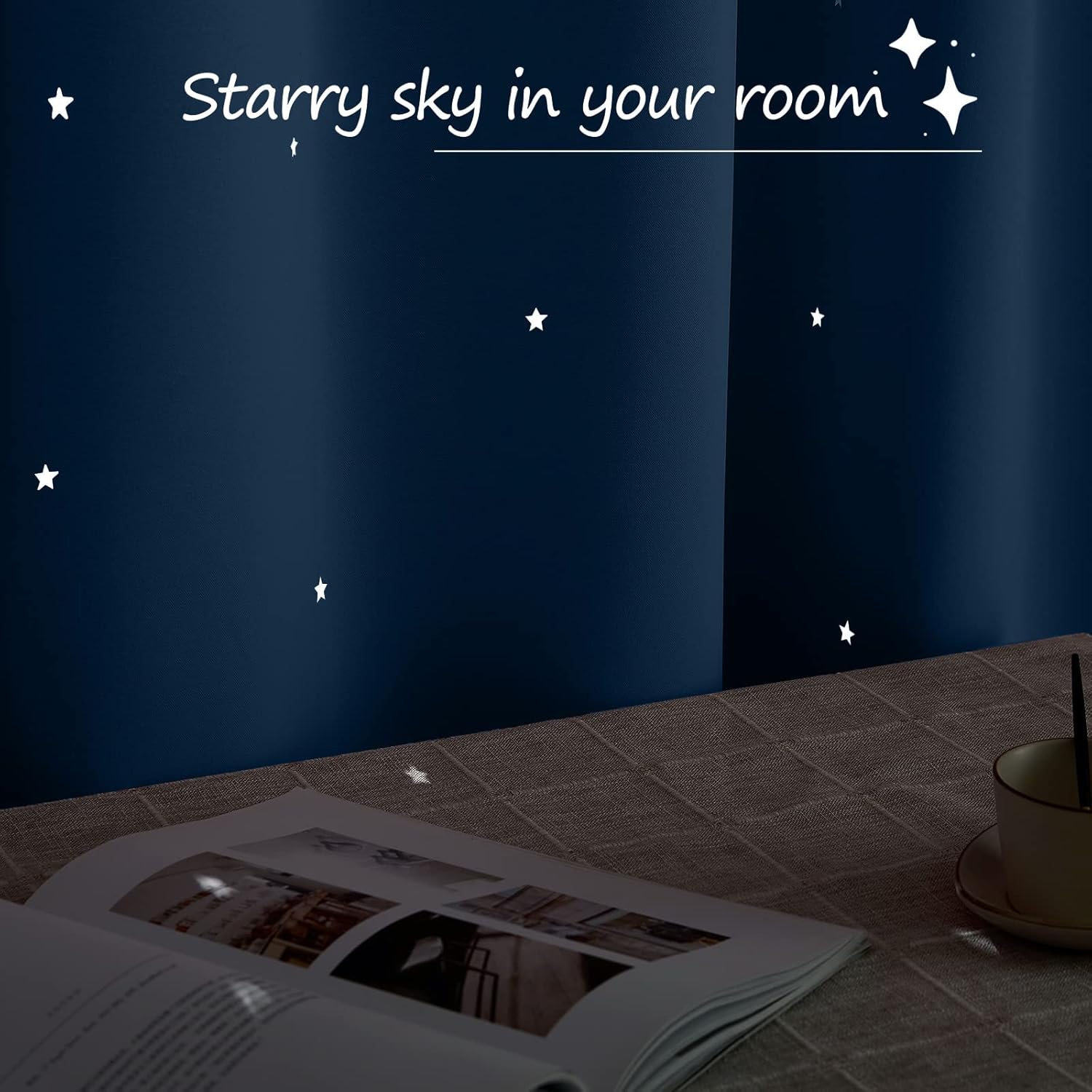 NICETOWN Cortinas opacas para dormitorio de niños de 63 pulgadas de largo, decoración de habitación, cortinas de ventana con diseño de estrellas