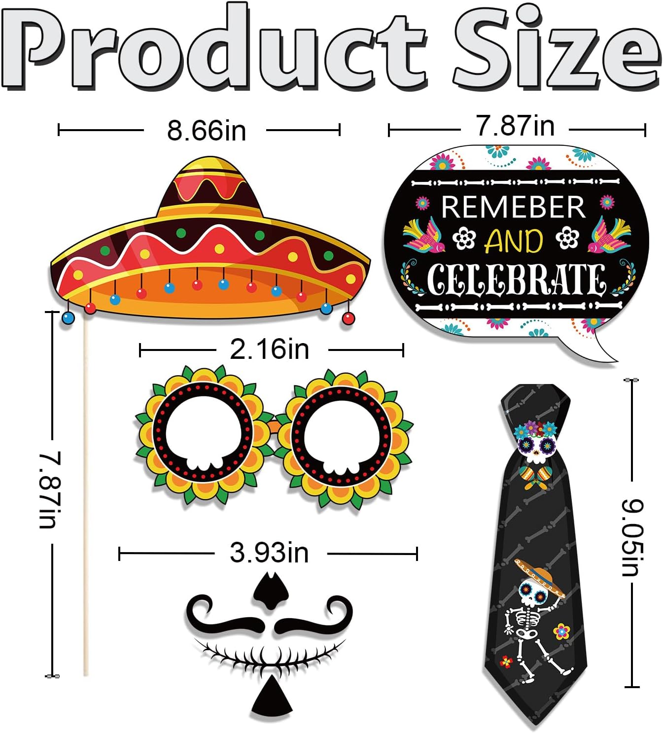 DPKOW Divertidos accesorios para cabina de fotos del Día de los Muertos, accesorios para selfies, accesorios para fotos de Halloween, accesorios