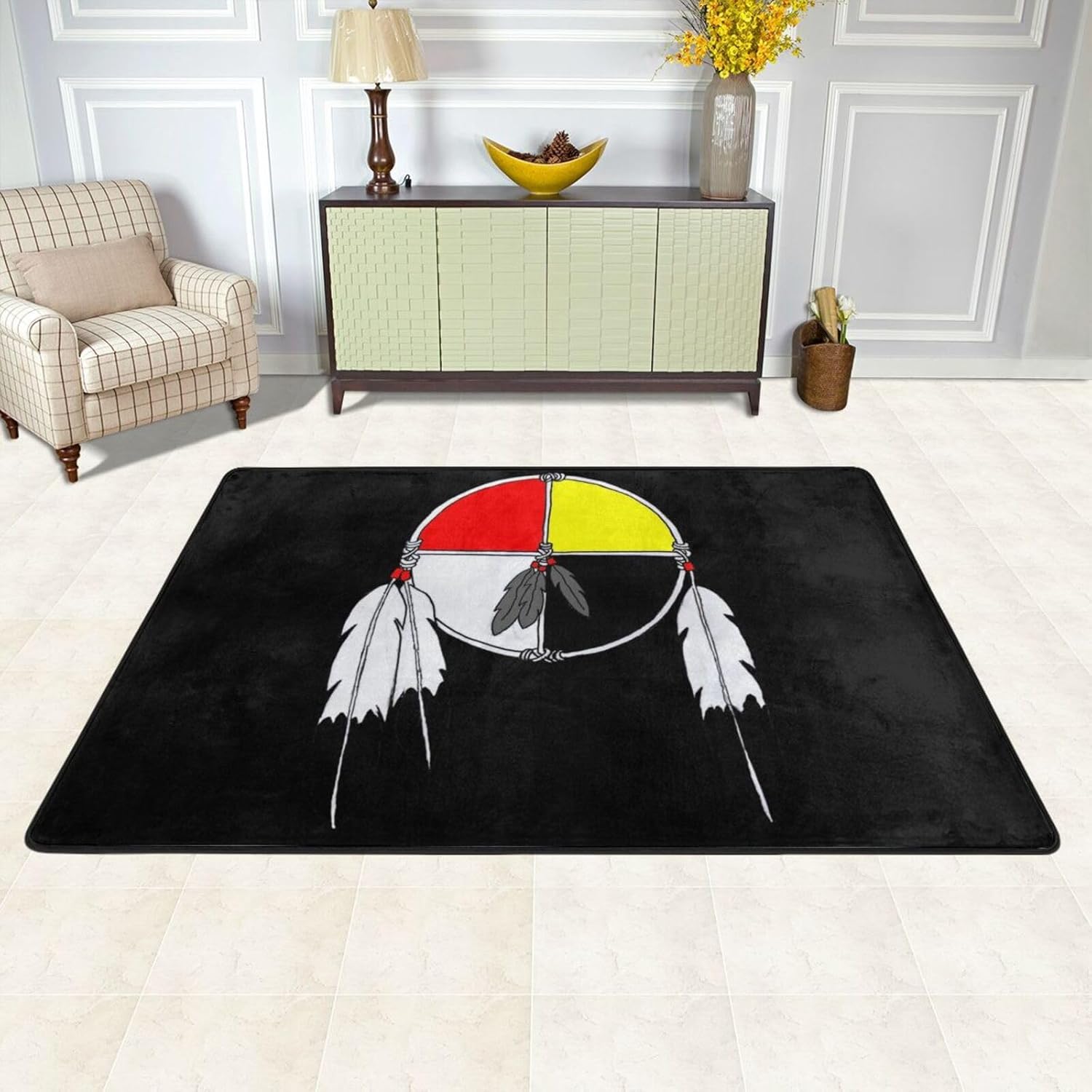 PAPAR Alfombra de nativos americanos de medicina, alfombra de baño grande antideslizante para sala de juegos