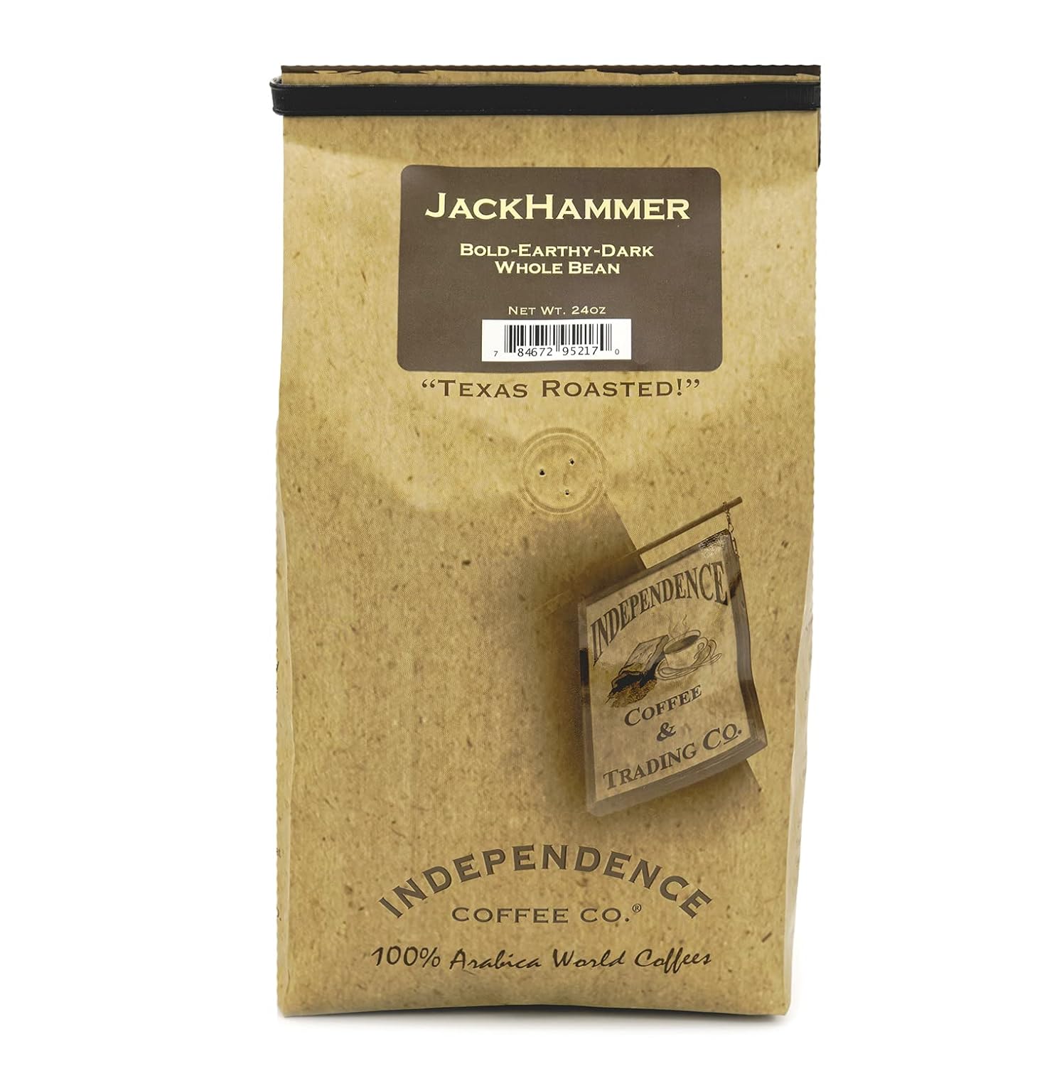 Independence Coffee Co. JackHammer Bold and Earthy, café de grano entero tostado oscuro, bolsa de 24 onzas