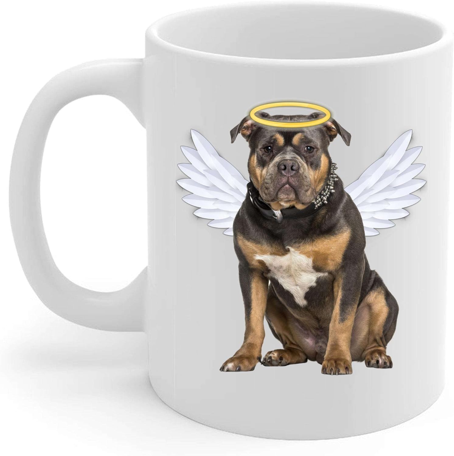 Black Tan American Bully Angel Wings Taza de café conmemorativa  Regalos de condolencias para los amantes de los perros, taza blanca de 11 onzas