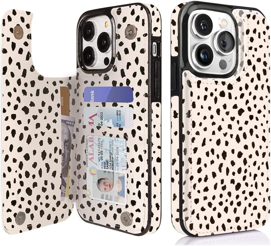 uCOLOR Funda tipo cartera compatible con iPhone 13 Pro con ranuras para tarjetero y ranuras para tarjetero, funda de piel con tapa de mármol, RFID