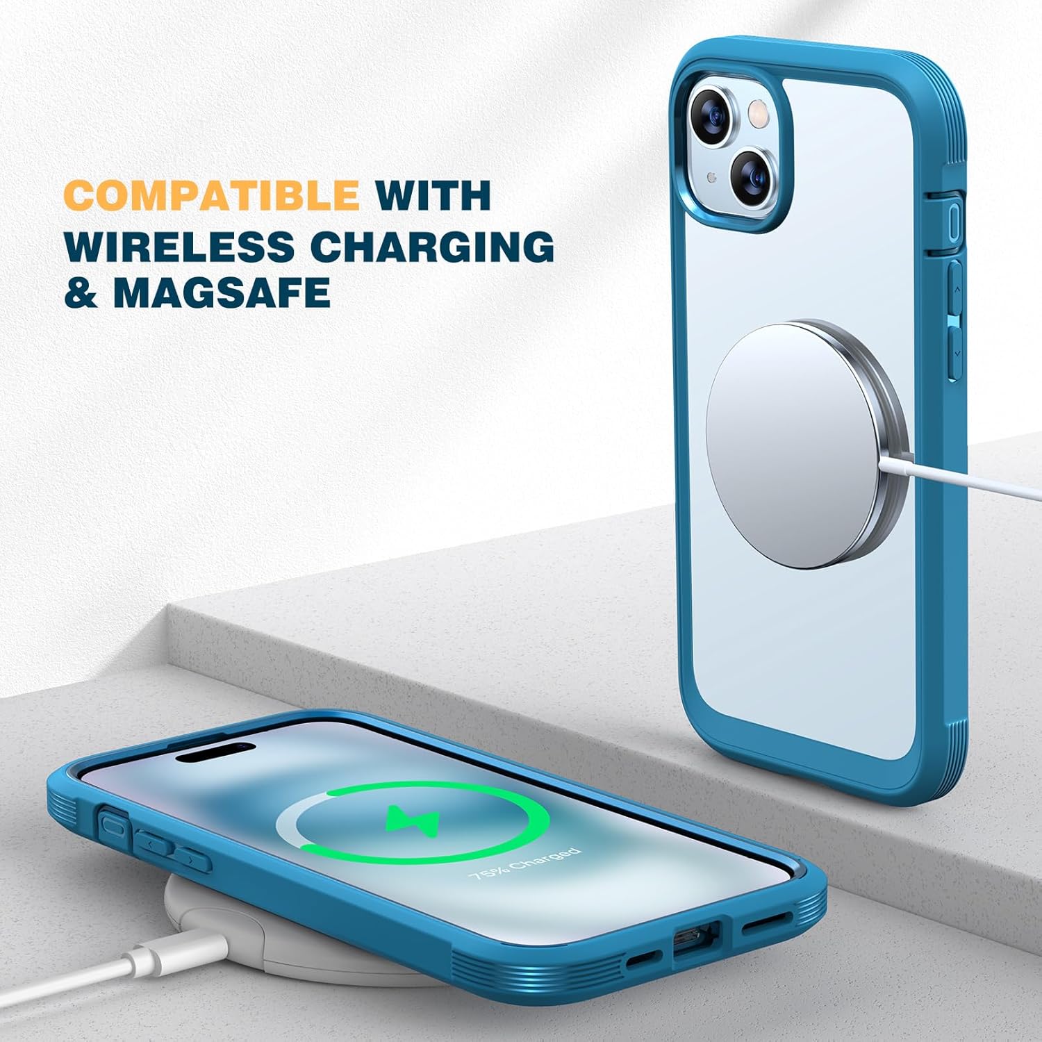Diaclara Diseñada para iPhone 15 Plus de 6.7 pulgadas, carcasa transparente resistente de cuerpo completo con protector de pantalla integrado