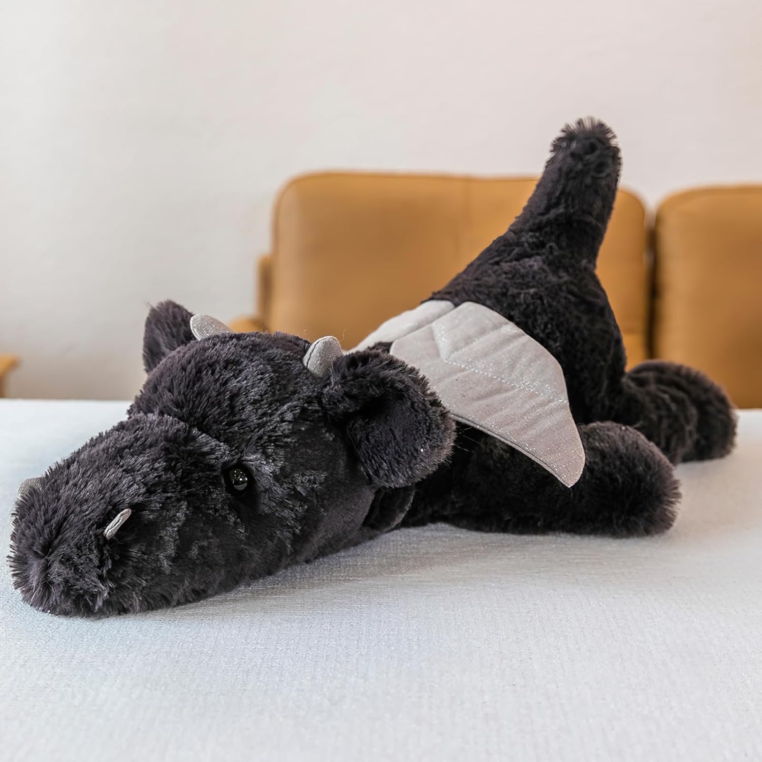 Peluche de dragón negro de 19 pulgadas, lindo y gigante de peluche kawaii, juguete de peluche para abrazar, juguetes de peluche para cumpleaños de