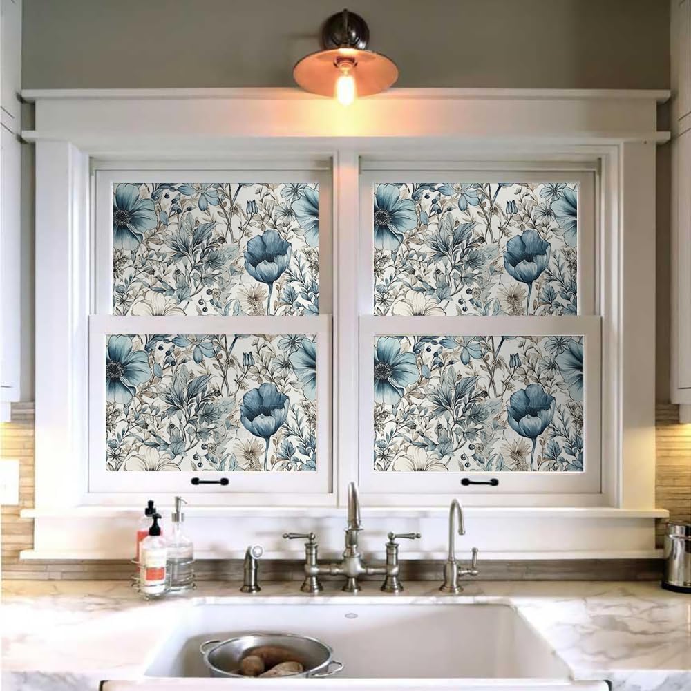 Papel tapiz autoadhesivo autoadhesivo de 18 x 236 pulgadas, diseño de flores florales en acuarela azulblanco, papel de contacto extraíble, papel de