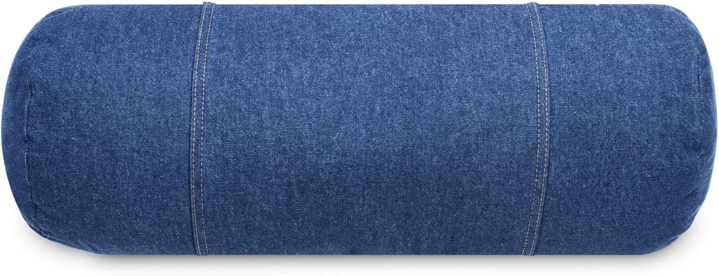 Karin Maki – Almohada redonda de mezclilla para espalda baja, rodillas y cuello, almohada cilíndrica decorativa, 9 x 21 pulgadas, azul
