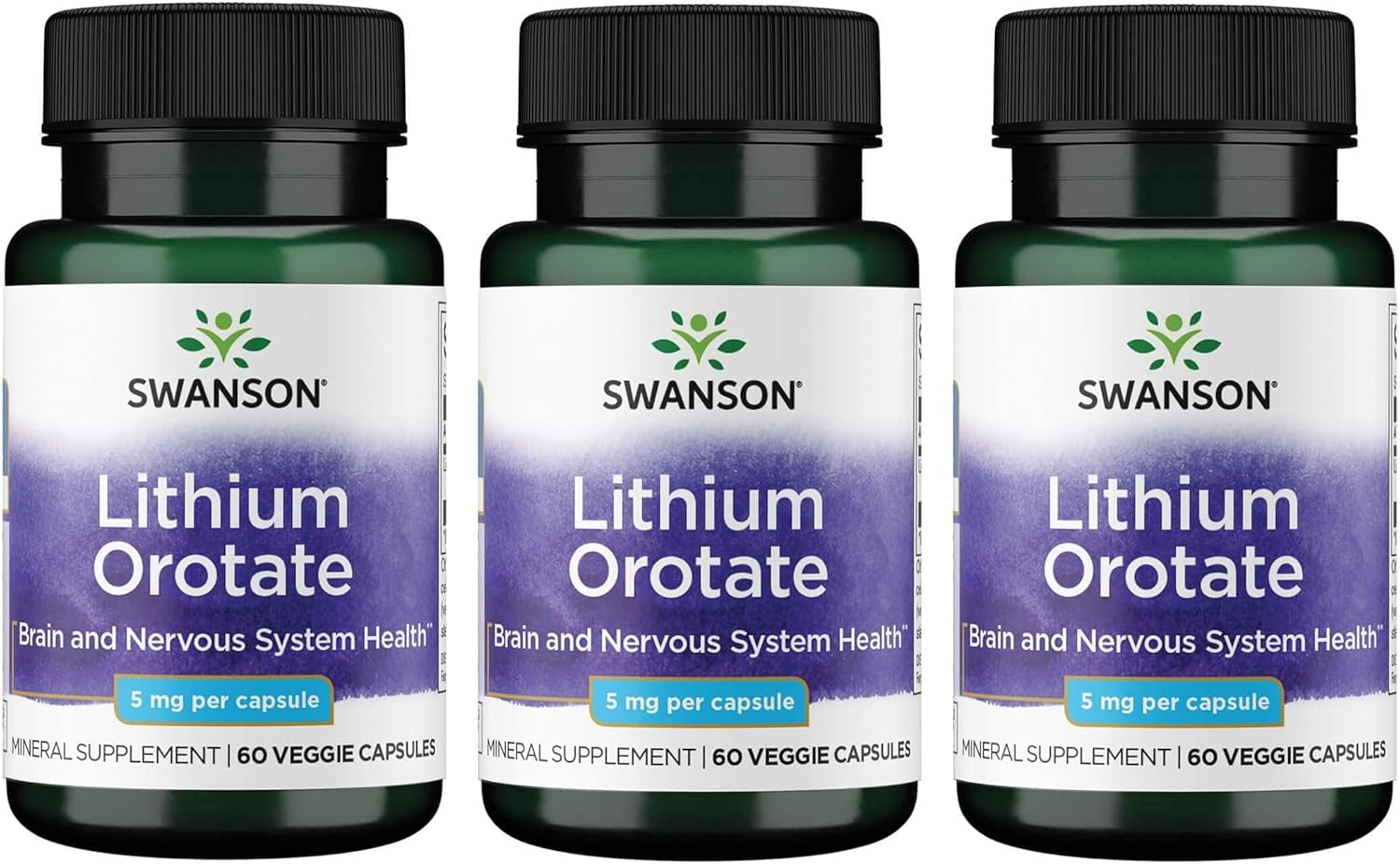 Swanson Orotato de litio antioxidante estado de ánimo bienestar emocional comportamiento suplemento de apoyo de memoria 5 mg 60 cápsulas vegetales
