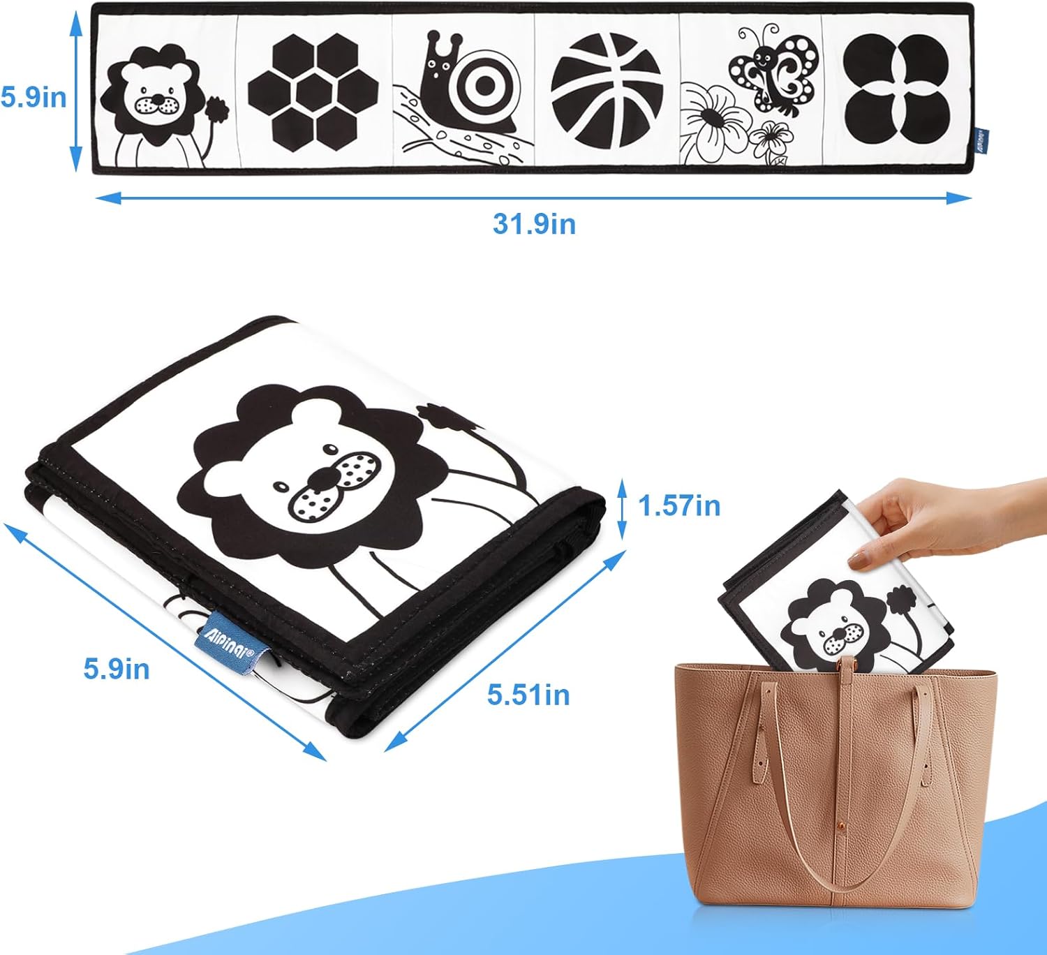 Paquete de 2 libros para bebés de alto contraste en blanco y negro, actividades de aprendizaje Montessori para bebés, juguetes para el tiempo boca