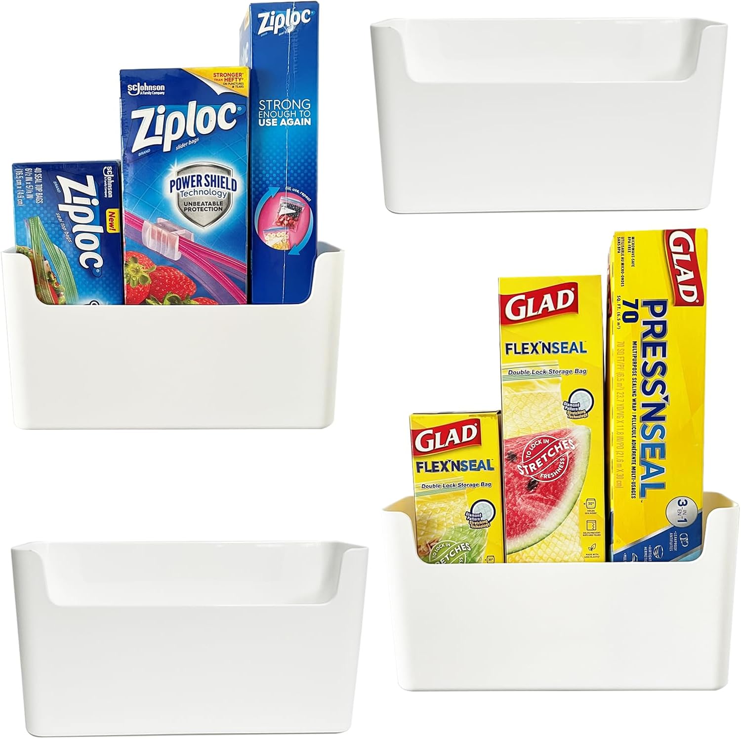 Paquete de 4 organizadores de puerta de gabinete con adhesivo para cocina, contenedor de plástico, estante de almacenamiento versátil para cocina,