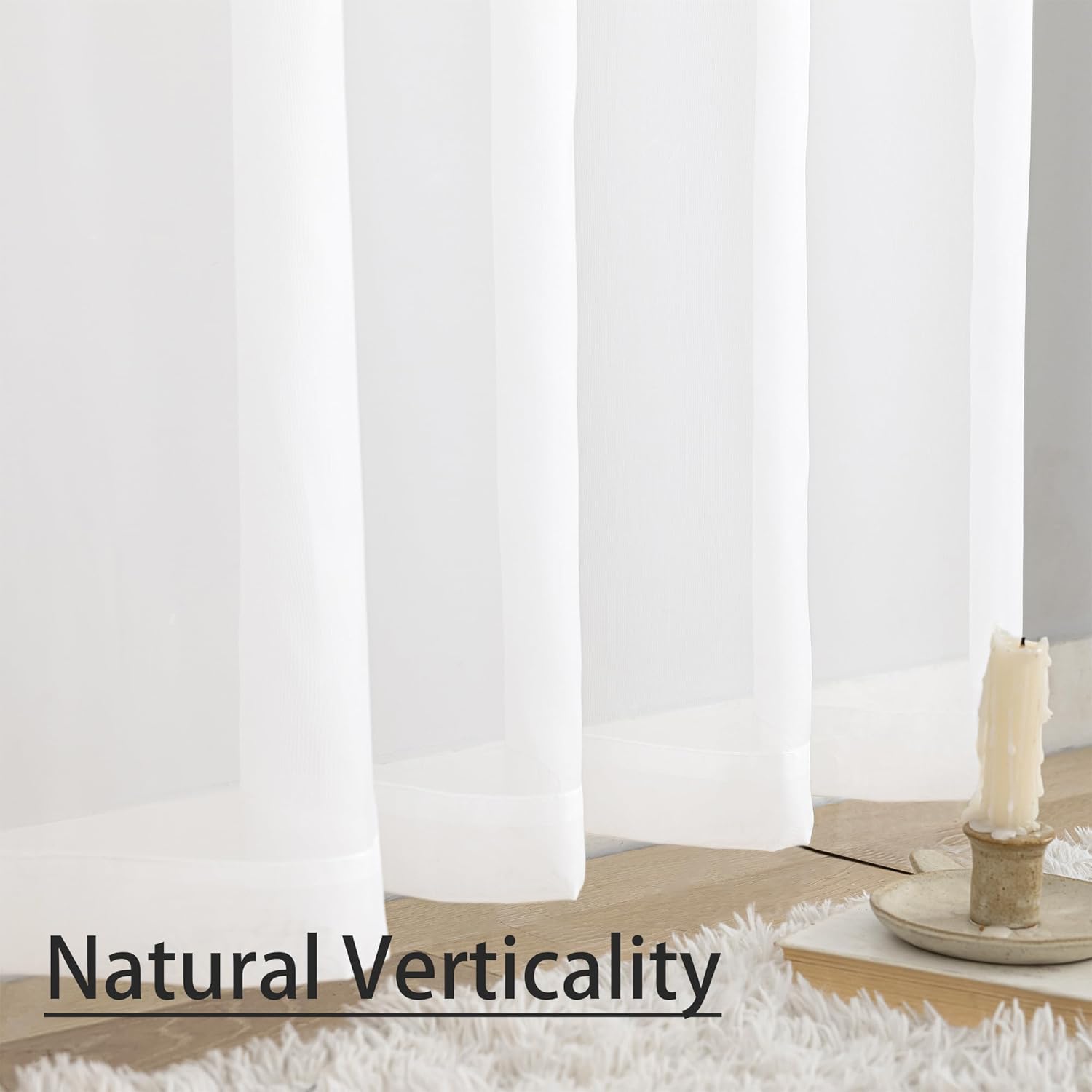 Karseteli 2 paneles de cortinas semitransparentes de gasa blanca de 96 pulgadas de largo, con bolsillo para cortinero, tratamiento de ventana para