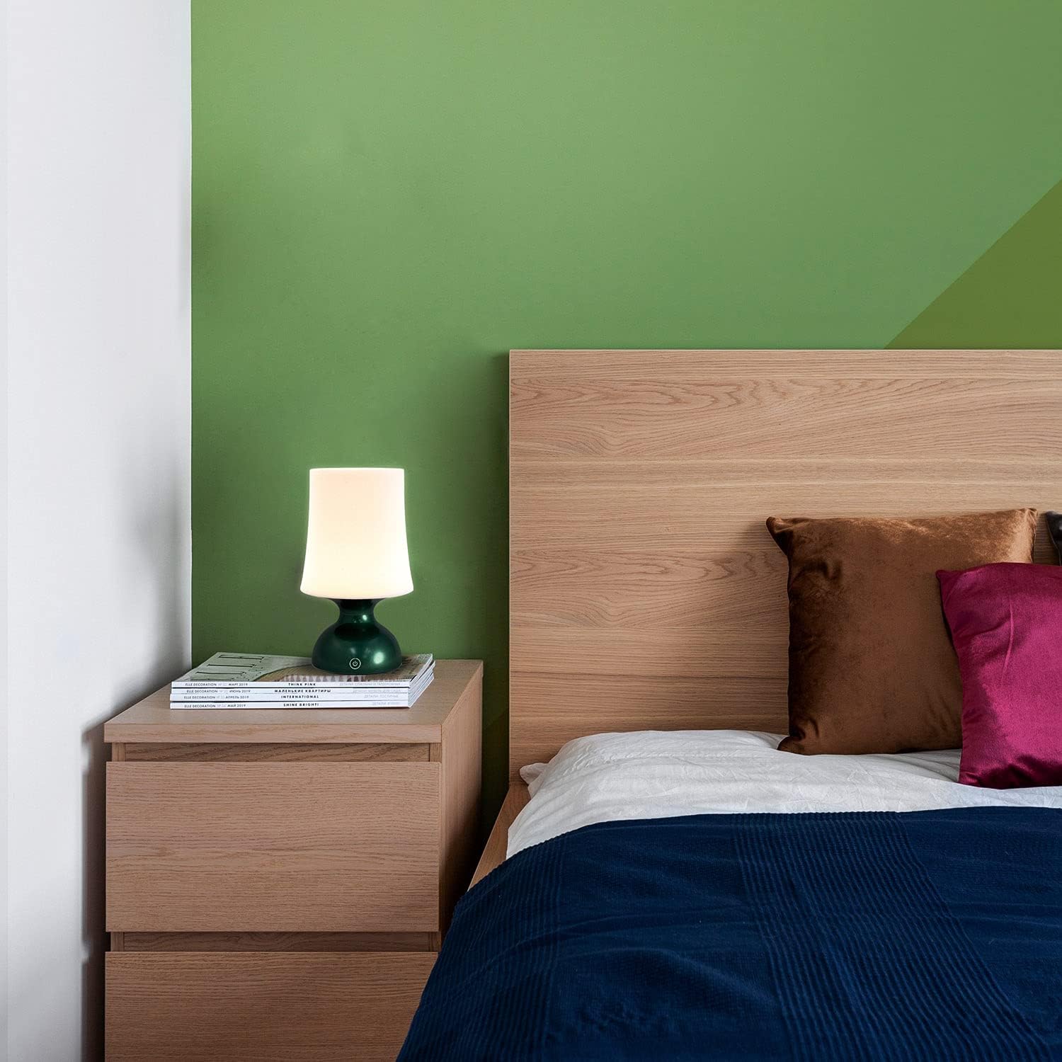 Lámpara LED verde y blanca, lámpara de mesa de estilo nórdico, lámpara de escritorio minimalista, lámpara de mesa con batería, lámpara de mesa