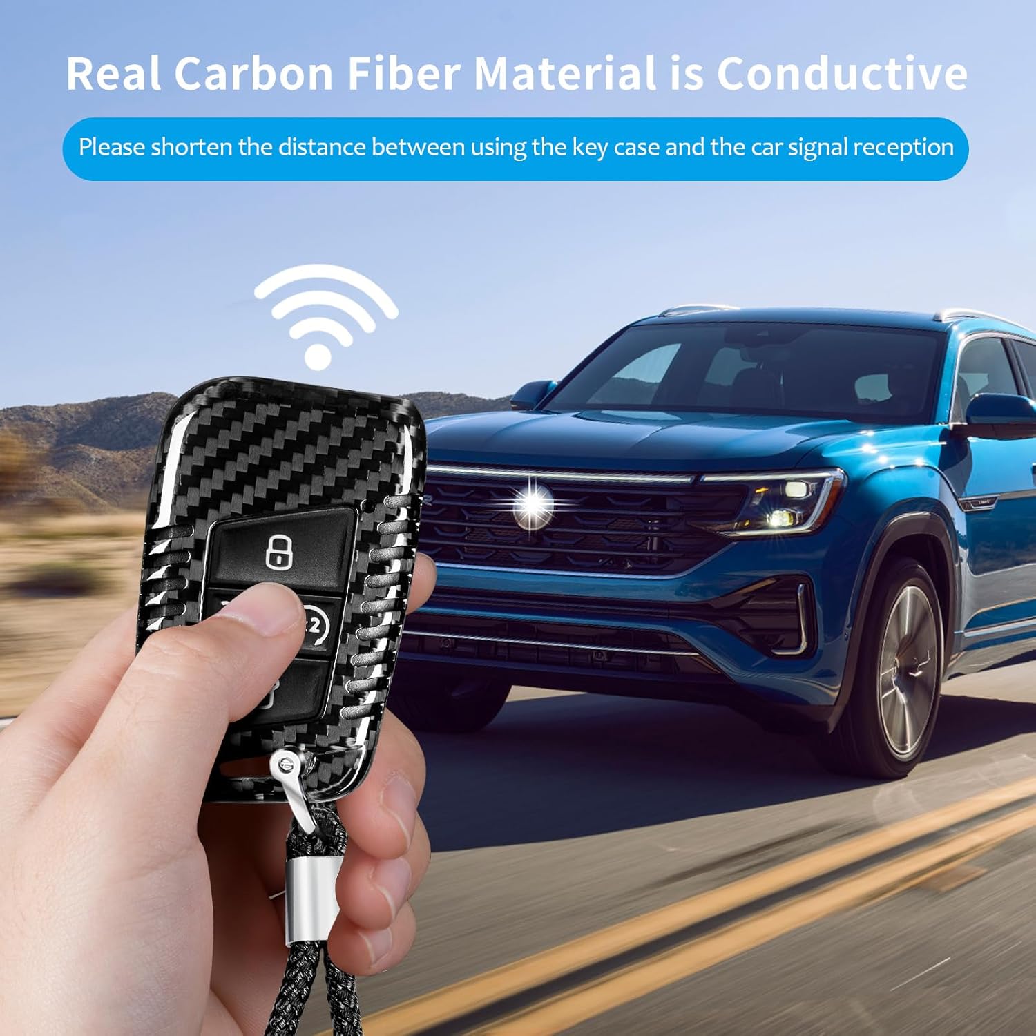 Funda para llavero VW Atlas, funda de fibra de carbono real para Volkswagen con llavero, protector de llavero para Tiguan (2022-2024) para Atlas