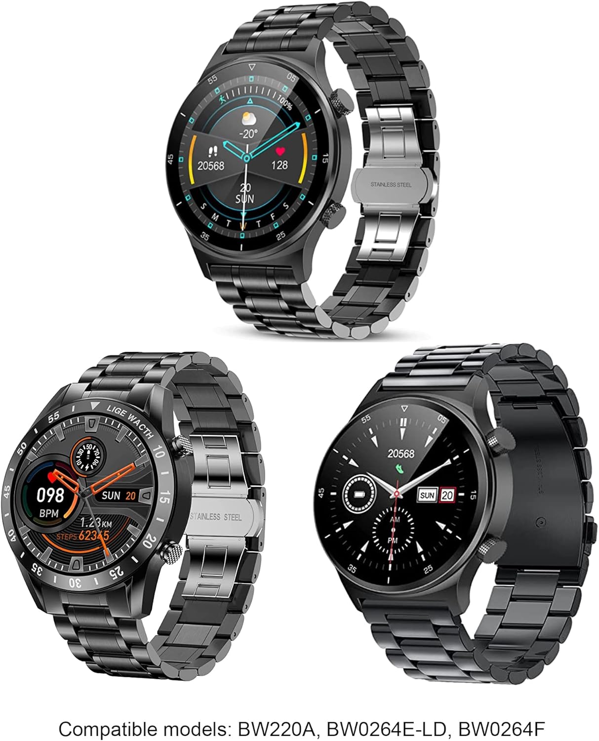 Compatible con la correa de reloj inteligente LIGE, correas de repuesto de metal de acero inoxidable de liberación rápida compatibles con reloj