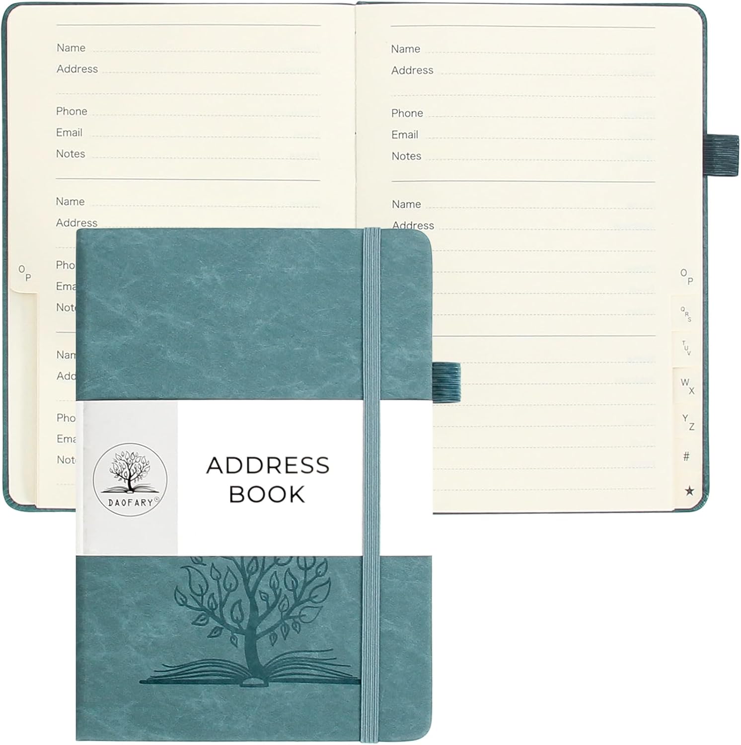 Libreta de direcciones con pestañas alfabéticas, pequeña libreta de direcciones (5.3 x 7.6 pulgadas) con bolsillo interior, cuaderno de direcciones