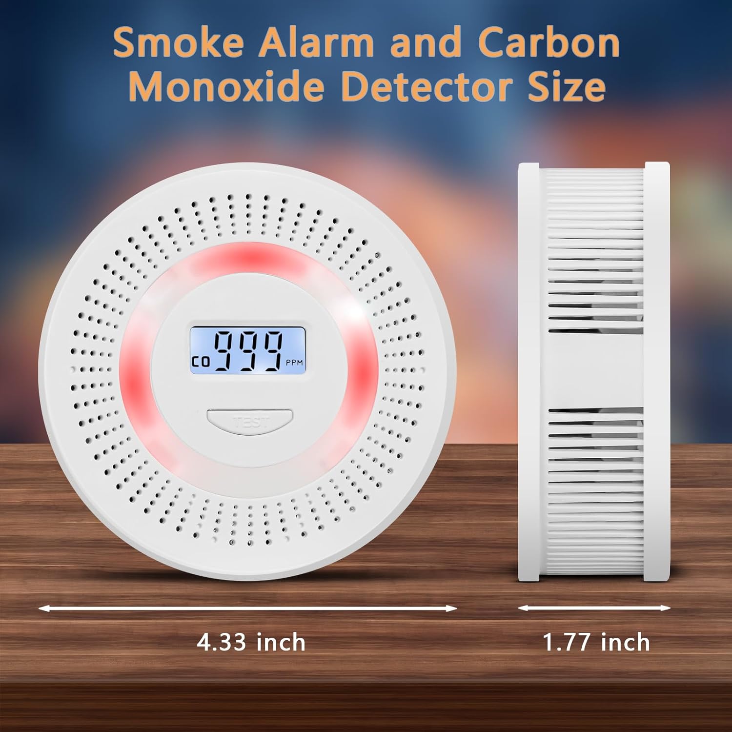Detector de CO y humo 2 en 1, detectores de monóxido de carbono con botón de pruebareinicio y pantalla LED digital y detectores de alarmas y