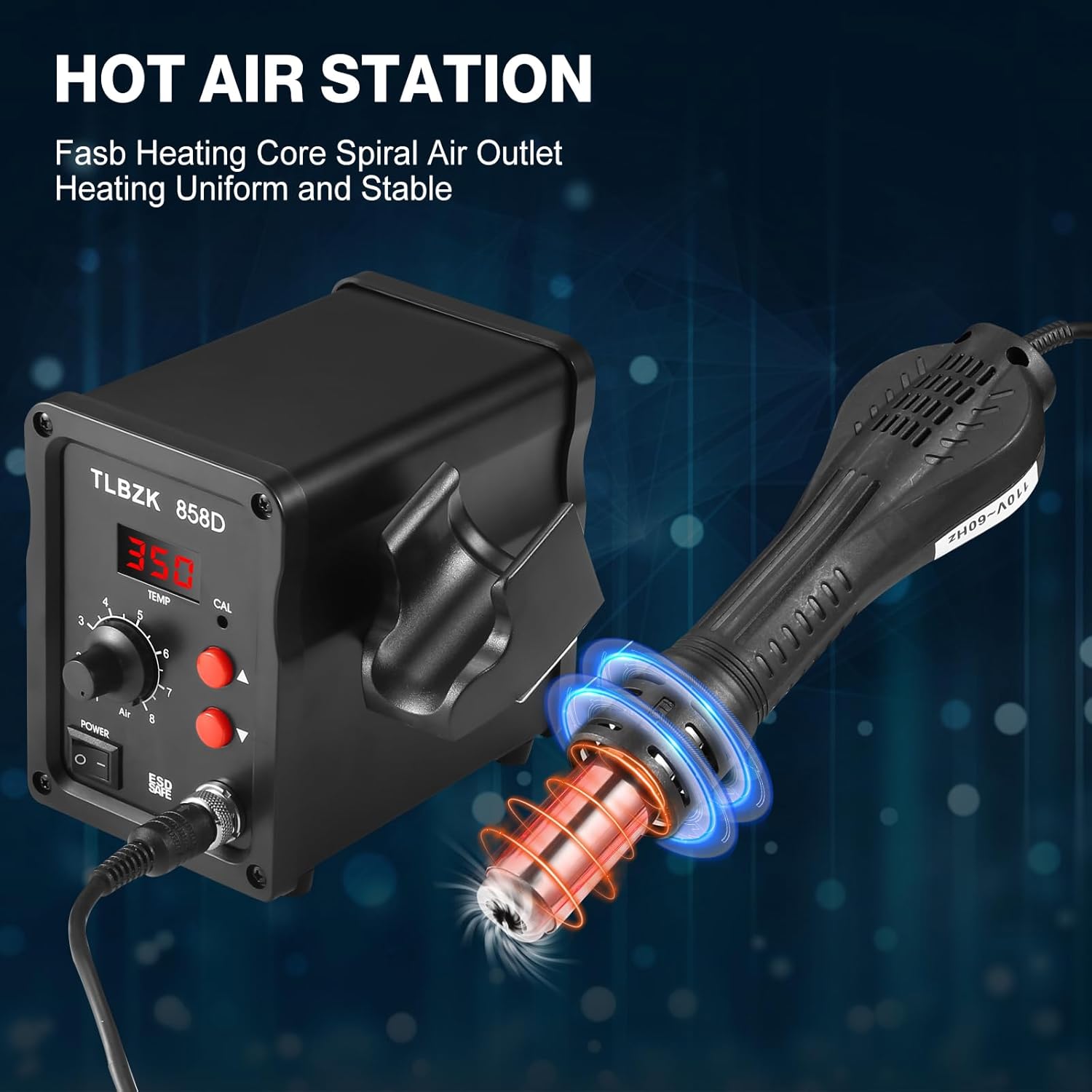 Estación de retrabajo 858D 110V, estación de soldadura SMD con pistola de calor de aire caliente, estaciones de soldadura digital soporte de hierro