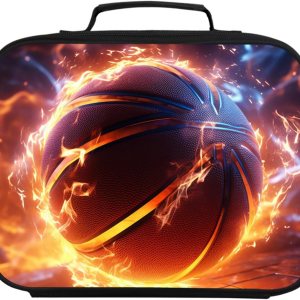Fiambrera de baloncesto de fuego para niños y niñas, bolsa de almuerzo con doble aislamiento para niños en la escuela primaria, tela de poliéster Fiambrera de baloncesto de fuego para niños y niñas, bolsa de almuerzo con doble aislamiento para niños en la escuela primaria, tela de poliéster