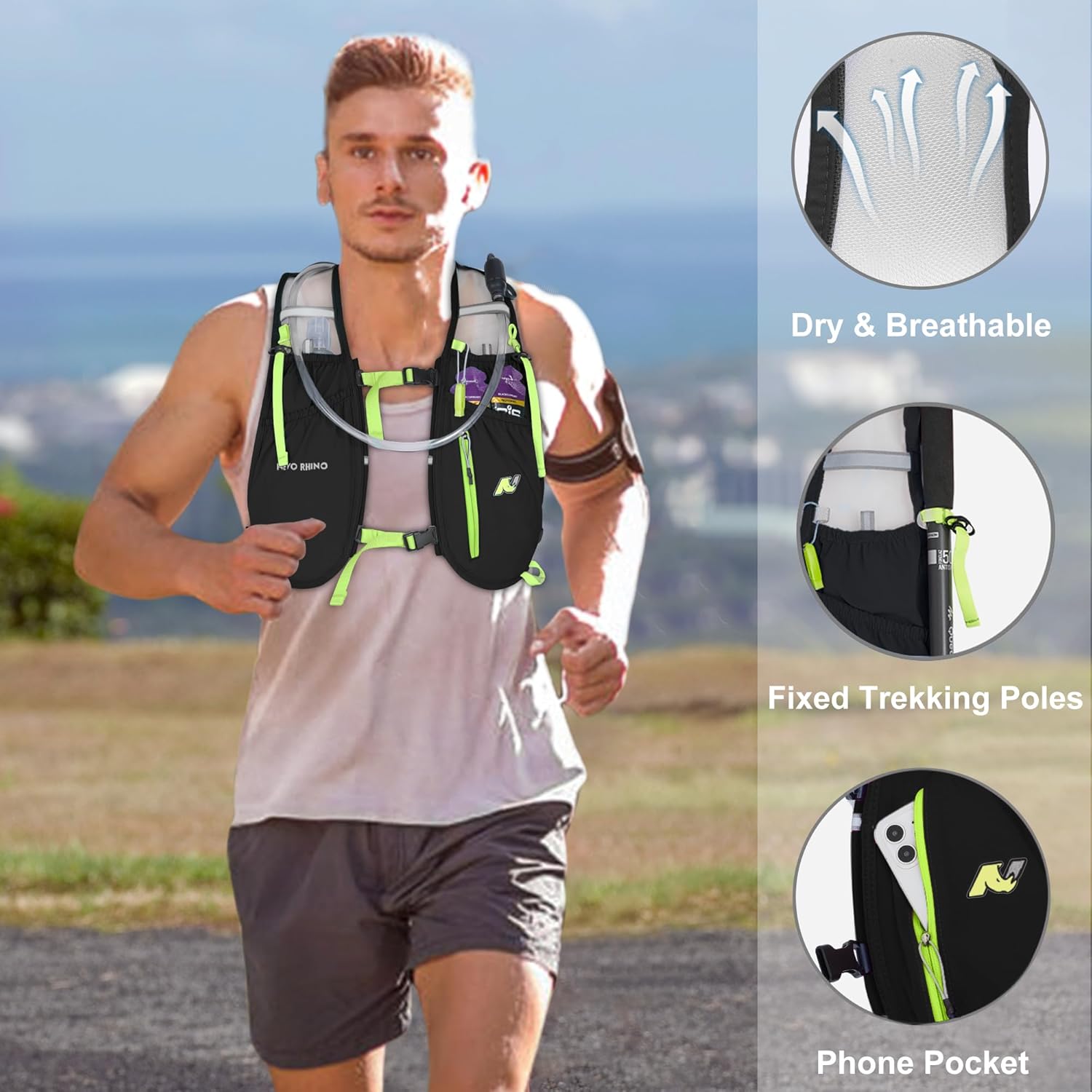 Chaleco de hidratación para correr, chaleco para correr de 5.5 litros para mujeres y hombres con vejiga de agua de TPU de 2 L, mochila de