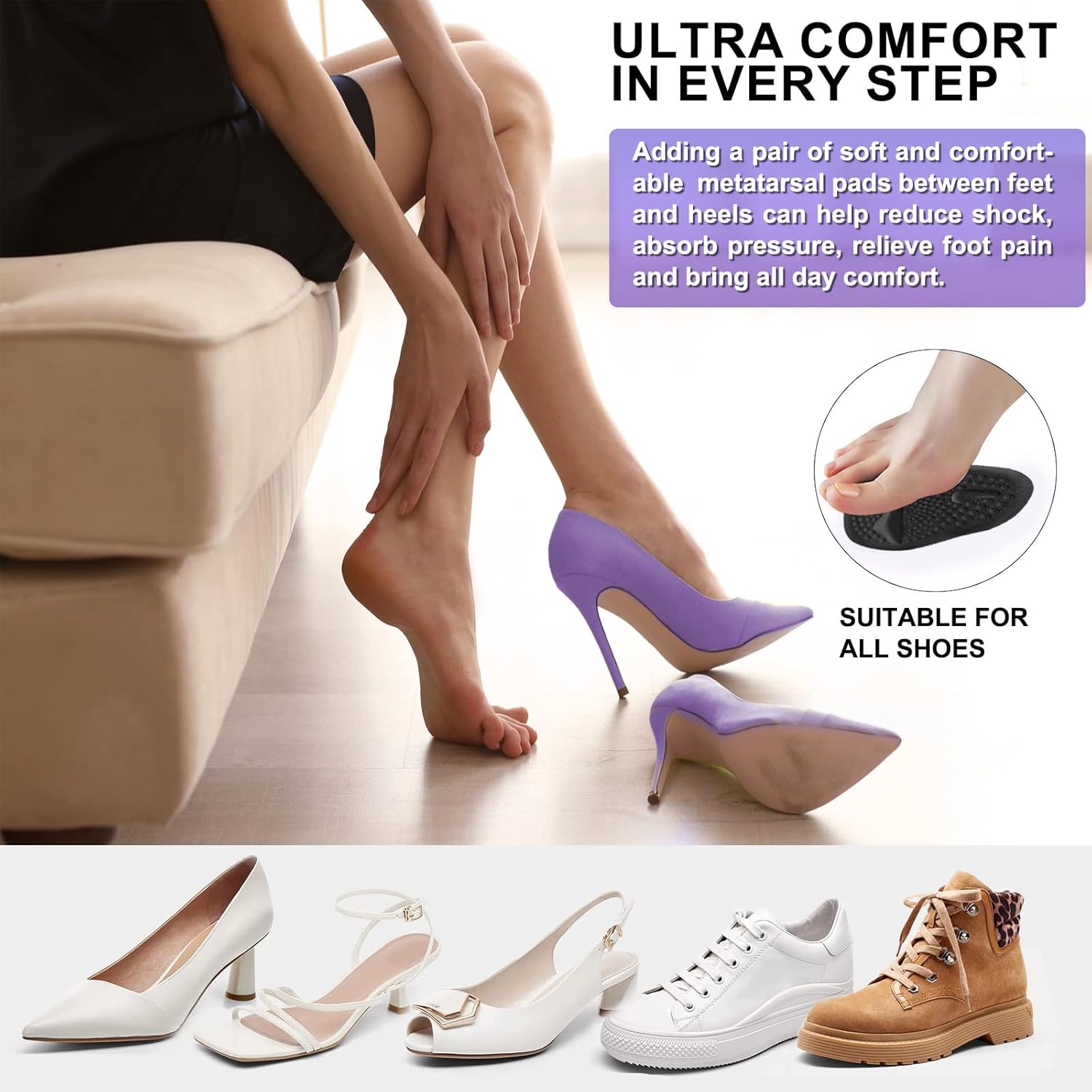 6 pares de almohadillas metatarsianas para talones de bolas de gel de pies para mujeres, almohadillas adhesivas invisibles para el antepié, inserto