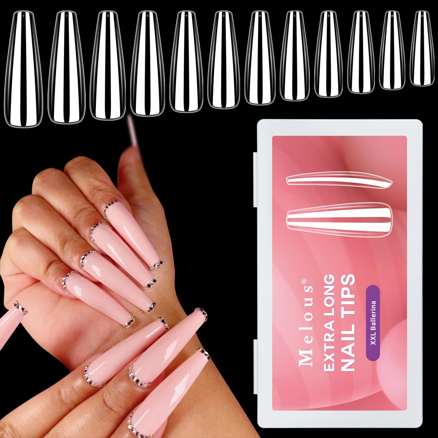600 puntas de uñas postizas transparentes de cobertura completa, uñas postizas de gel x puntas de uñas XXL