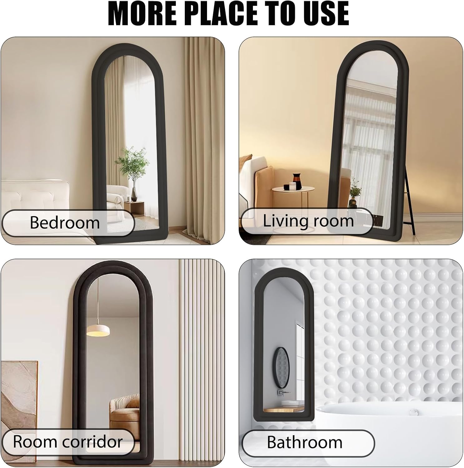 Espejo de franela de longitud completa con soporte arqueado para colgar en la pared, espejo corporal de 63 x 24 pulgadas, HD modernos y grandes