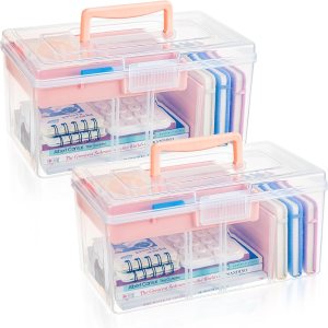 Leinuosen Caja de almacenamiento dividida de plástico transparente de 2 capas con bandeja extraíble, caja de almacenamiento multiusos de papelería Leinuosen Caja de almacenamiento dividida de plástico transparente de 2 capas con bandeja extraíble, caja de almacenamiento multiusos de papelería