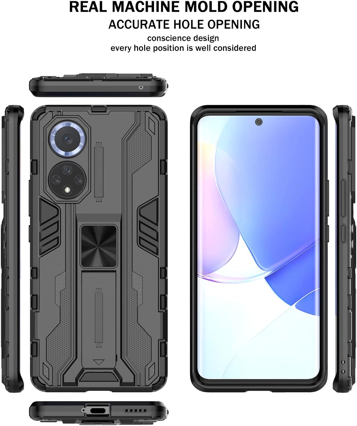Asuwish Funda para teléfono Honor 50 5GHuawei Nova 9 con protector de pantalla de vidrio templado y soporte delgado, híbrido, resistente, película