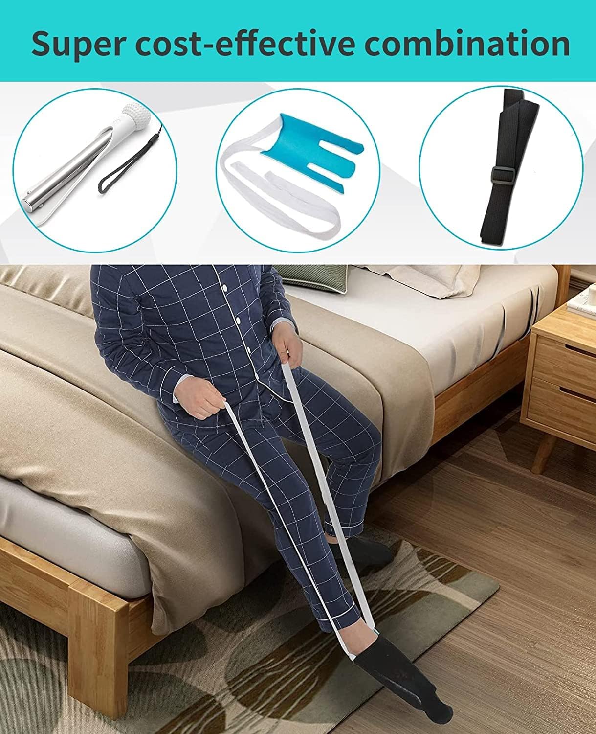 Kit de ayuda para calcetines – Dispositivo de ayuda para personas mayores con cuerno de zapato ajustable, ayudante de calcetín flexible fácil de