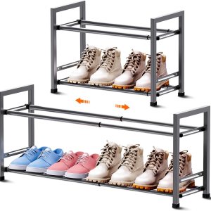 Bumusty Zapatero expandible de 2 niveles para armario, zapatero pequeño ajustable de 18 a 33 pulgadas para entrada, espacio pequeño, organizador de Bumusty Zapatero expandible de 2 niveles para armario, zapatero pequeño ajustable de 18 a 33 pulgadas para entrada, espacio pequeño, organizador de