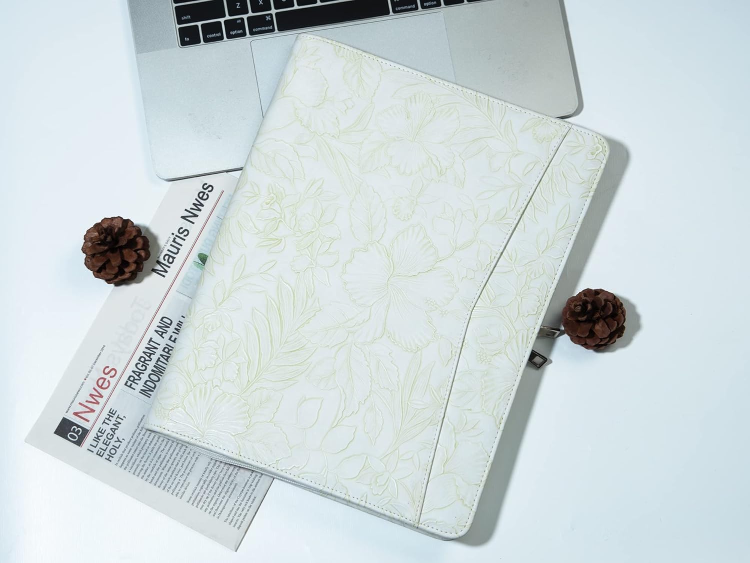 AZXCG Cartera de cuero de impresión, padfolio de piel sintética en relieve con cremallera, cartera de currículum profesional con soporte para bloc