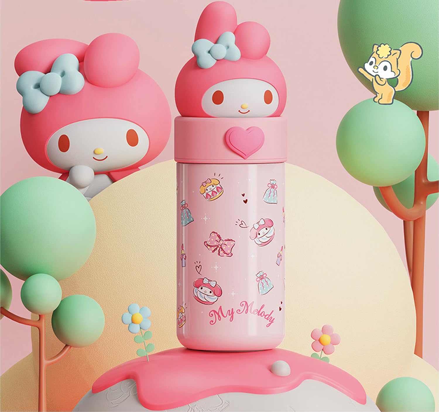 Melody – Botella de agua aislada de acero inoxidable, 11.8 fl oz, color rosa