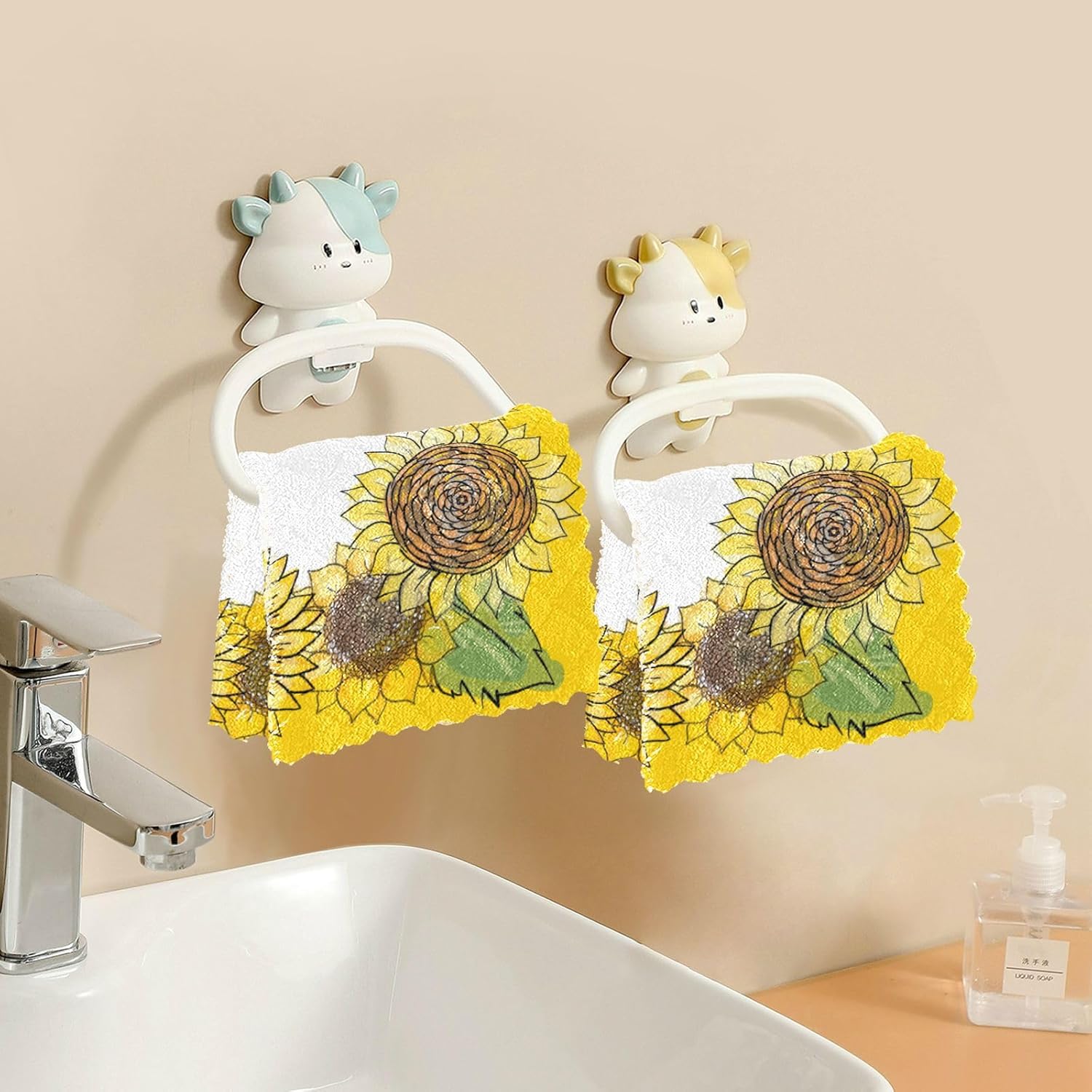 Sunflowers Round Frame 6 Pack Fast Drying Kitchen Towels Microfiber Decor Cotton Tea Cup Kitchen Towels for Bathroom Oven