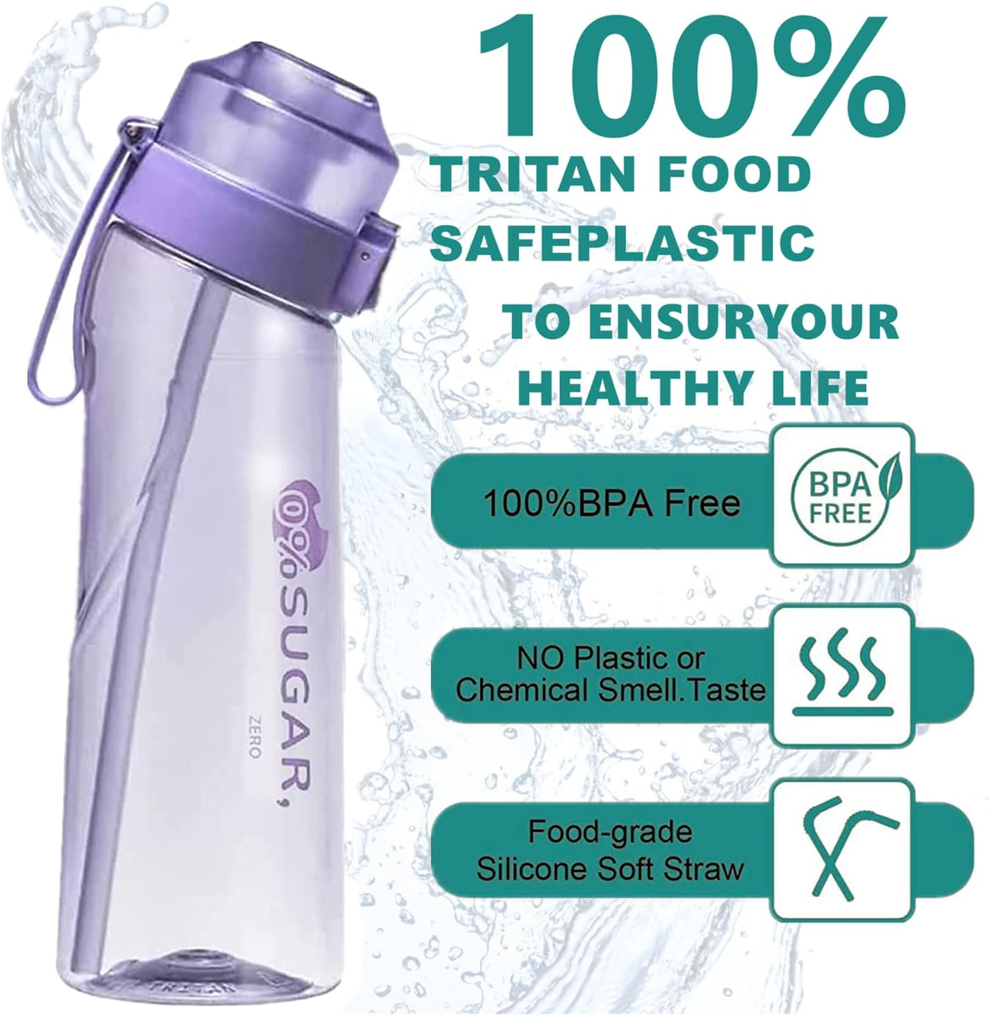 Botella de agua de aire con 7 cápsulas de sabor, botella de agua con fragancia de fruta de 22.1 fl oz, taza de agua con 0% de azúcar, sin BPA, taza