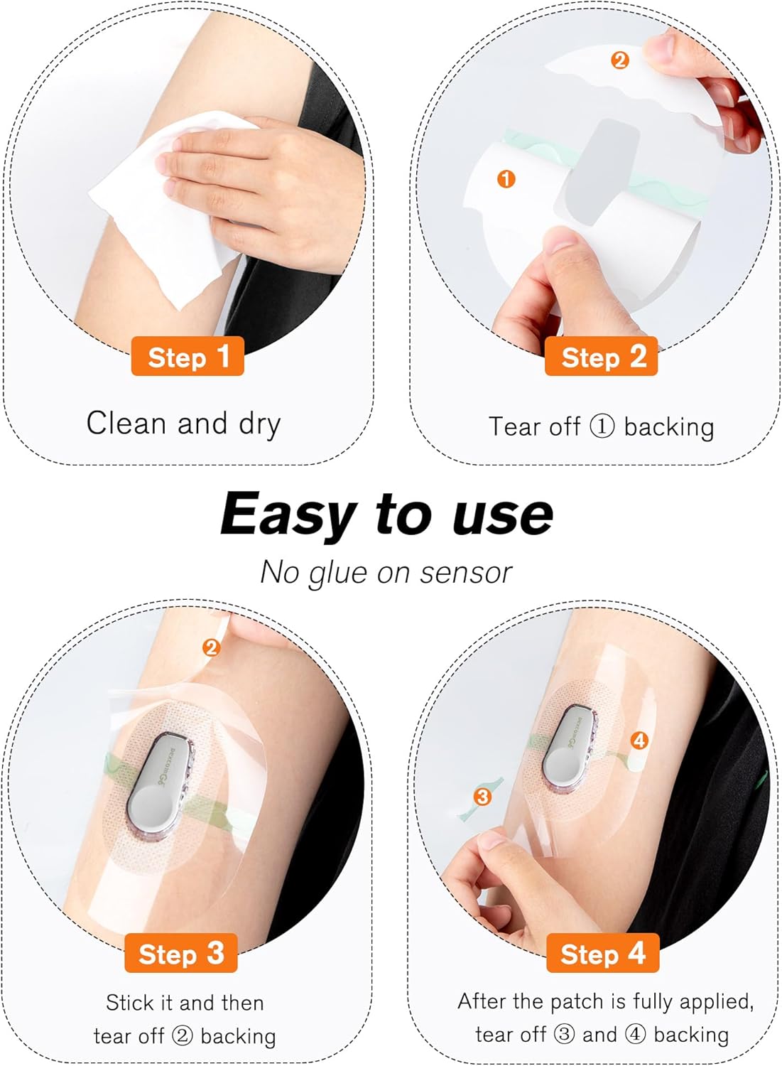 Leng Ke Paquete de 40 parches adhesivos Dexcom G6 impermeables  Parche Dexcom G6 de larga estancia sin pegamento en el centro, cinta CGM de papel