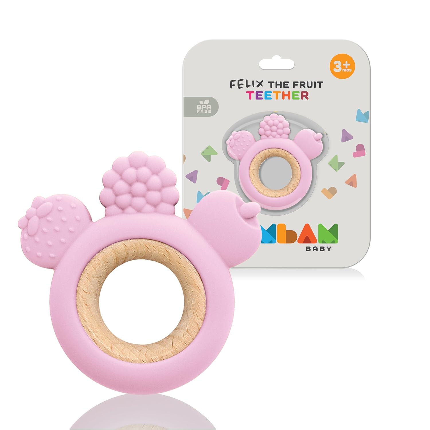 BAMBAM Baby Felix The Fruit – Anillo de dentición de silicona de alta calidad, 100% silicona libre de BPA, probado para seguridad infantil, juguetes
