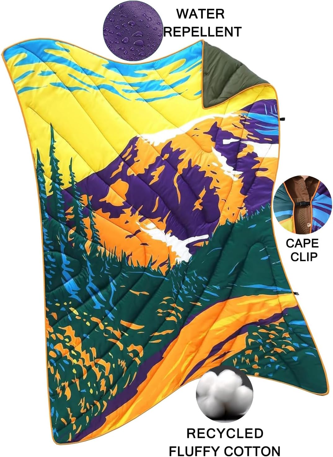 Bedvcaty Manta de camping, manta de viaje impermeable acolchada, cálida y acogedora manta de pícnic, para exteriores, viajes y montaña (Montaña, 55
