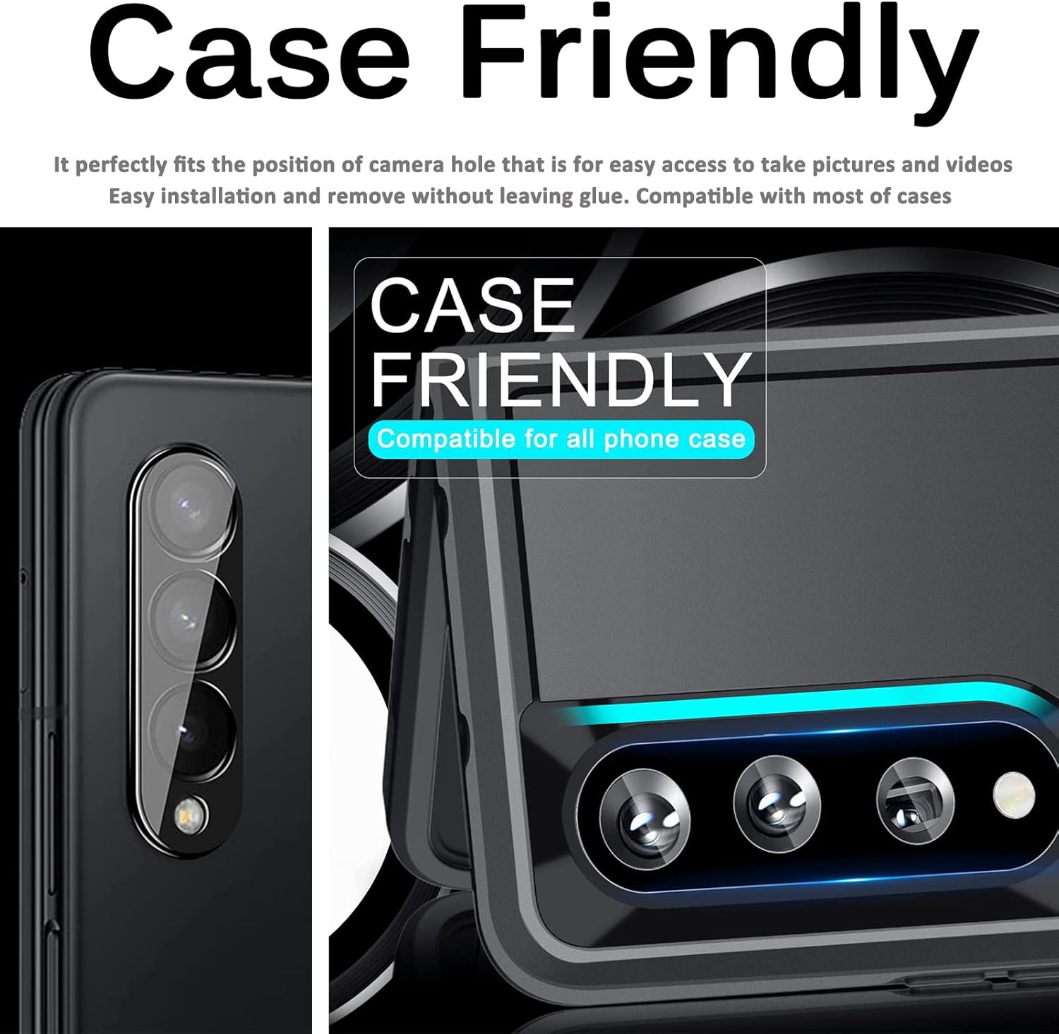 Miimall Paquete de 3 protectores de lente de cámara compatibles con Samsung Galaxy Z Fold 4, vidrio templado de dureza 9H, antiarañazos, película