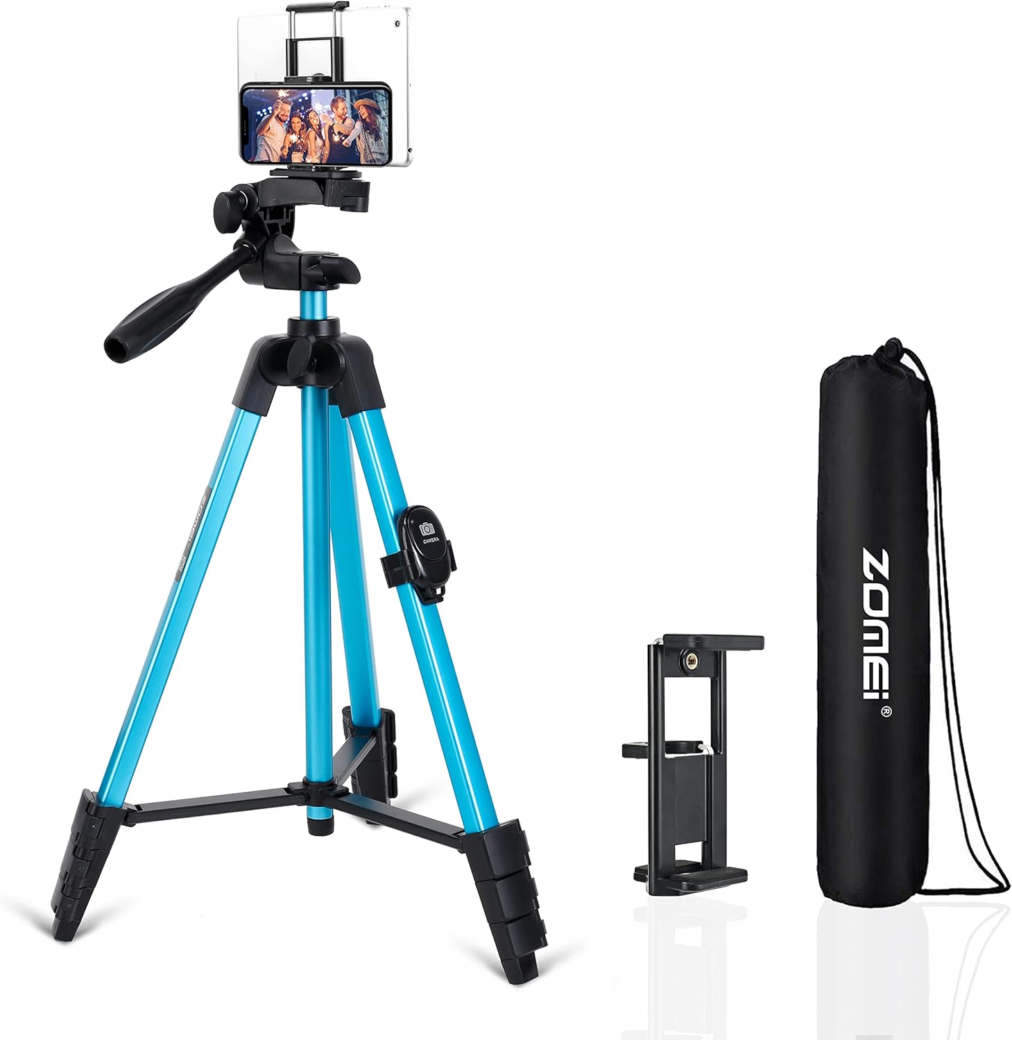 Trípode para teléfono, trípode de video de 54 pulgadas con cabeza panorámica de 360 grados, tornillo de 14 pulgadas, soporte para teléfono y tableta