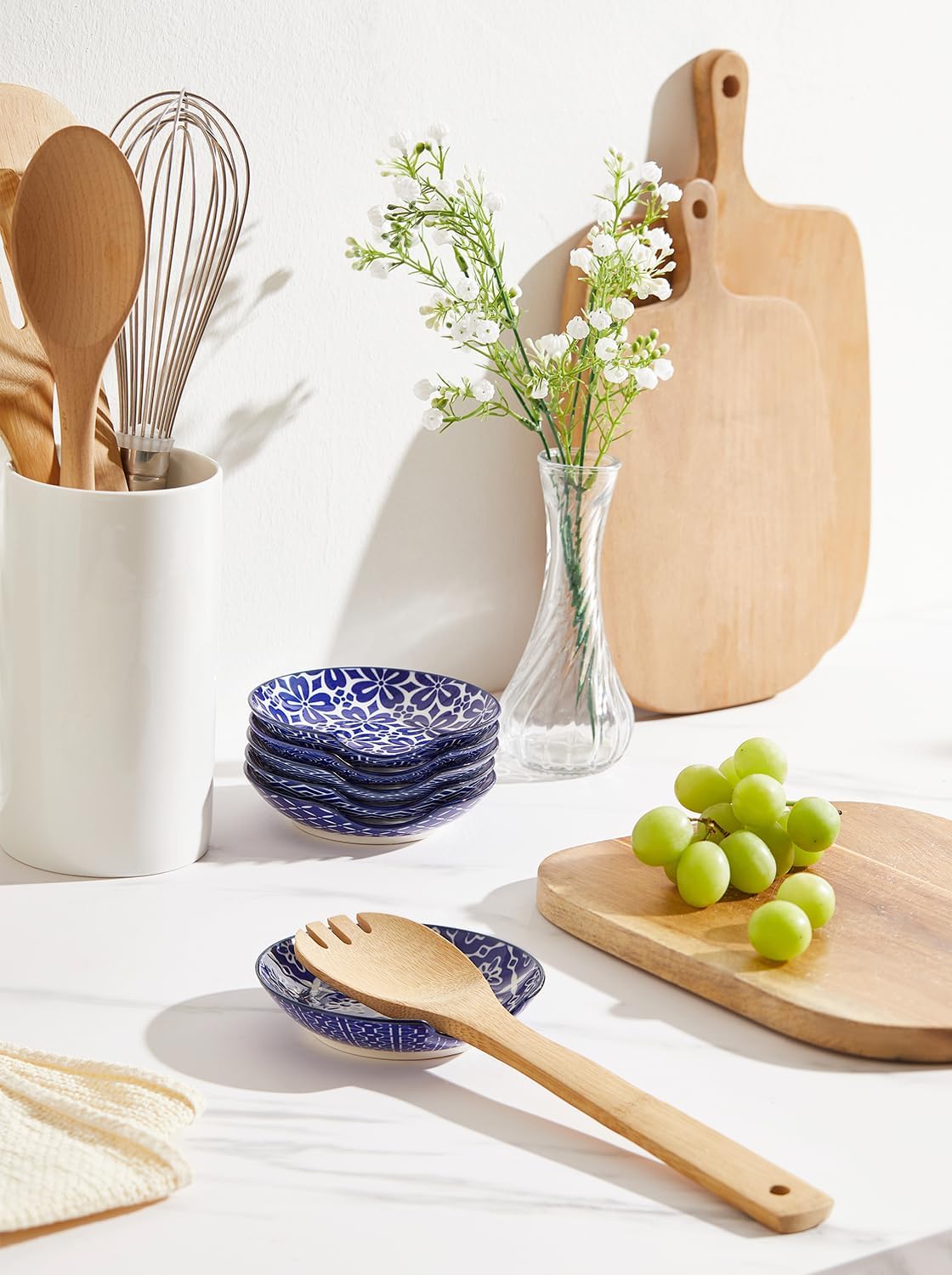 Soporte de cuchara de cerámica, soporte para encimera de cocina, soporte para utensilios para estufa, cucharón, espátula, juego de 6, apto para