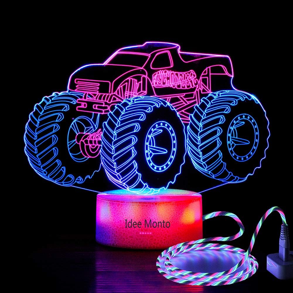 Idee Monto Hot Wheels Monster Truck Jam, Monster Trucks para niños, camión monstruo zombi, lámpara de ilusión LED 3D, luces nocturnas para niños