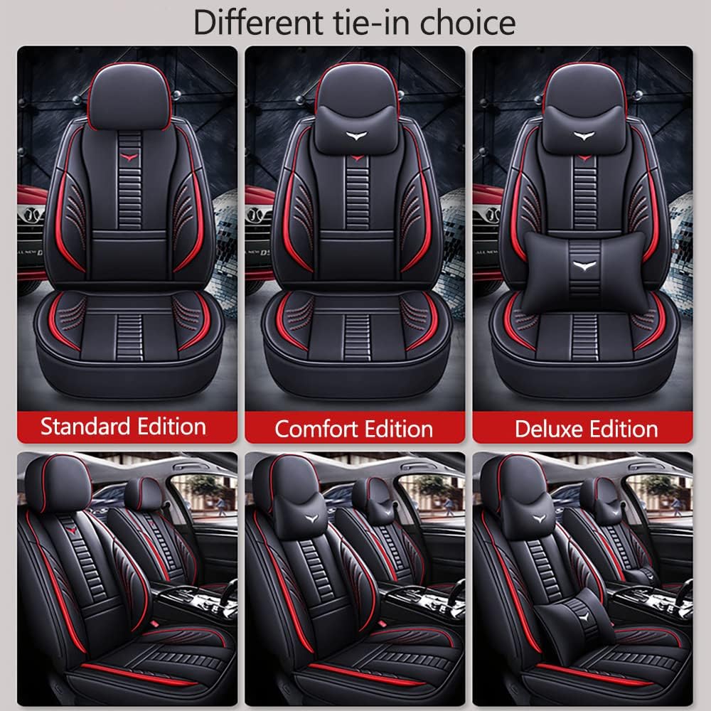 Fundas de asiento delantero para Chevy Aveo 2004-2011, protección de banco frontal 3D compatible con bolsa de aire lateral, línea negra y roja