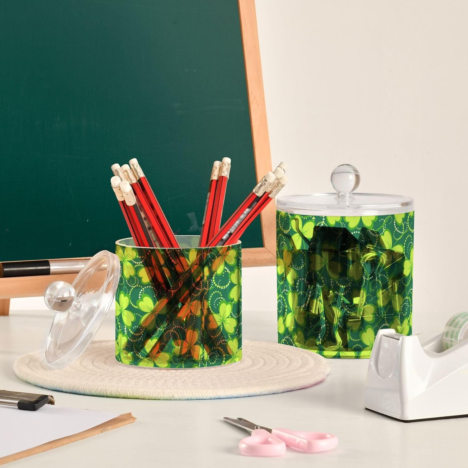 St Patricks Day Jars with Lids Plastic Jars Bathroom Containers Canister Jar Cotton Swab Dispenser for Dorm Room Essentials for College Students