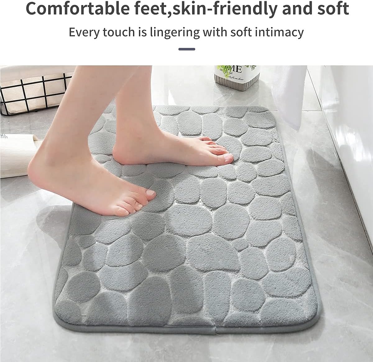 YIHOUSE Tapete de baño de espuma viscoelástica, adoquines, súper absorbente de agua, lavable a máquina (24 x 36 pulgadas, gris claro)